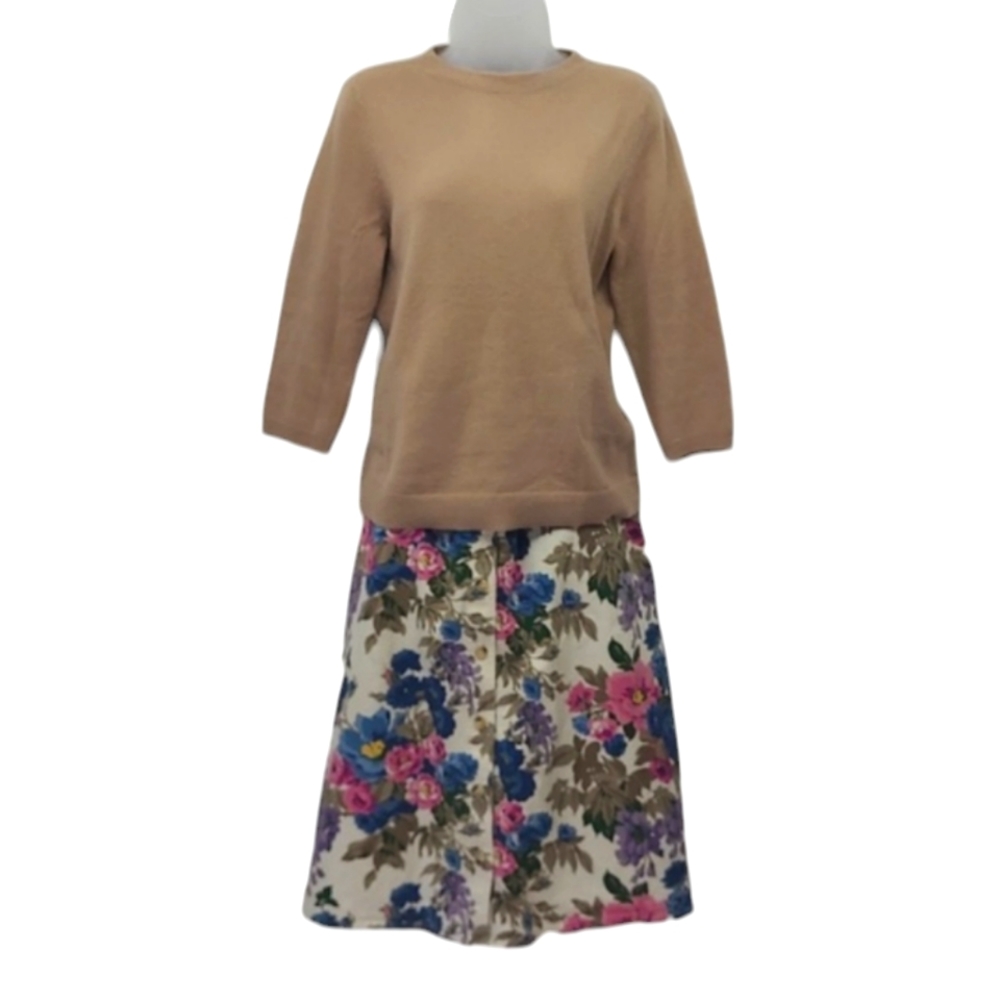 Koret City Blues Skirt Vintage Mid Length Flower Print Below Knee Floral Cottage